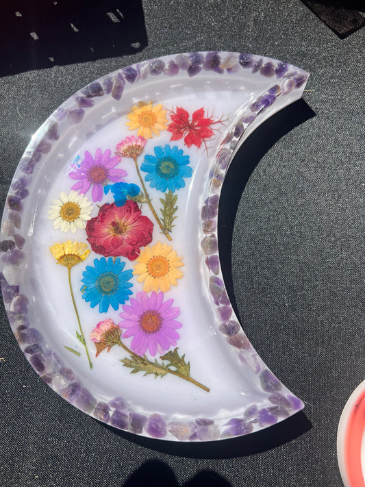 Purple Floral Moon Tray