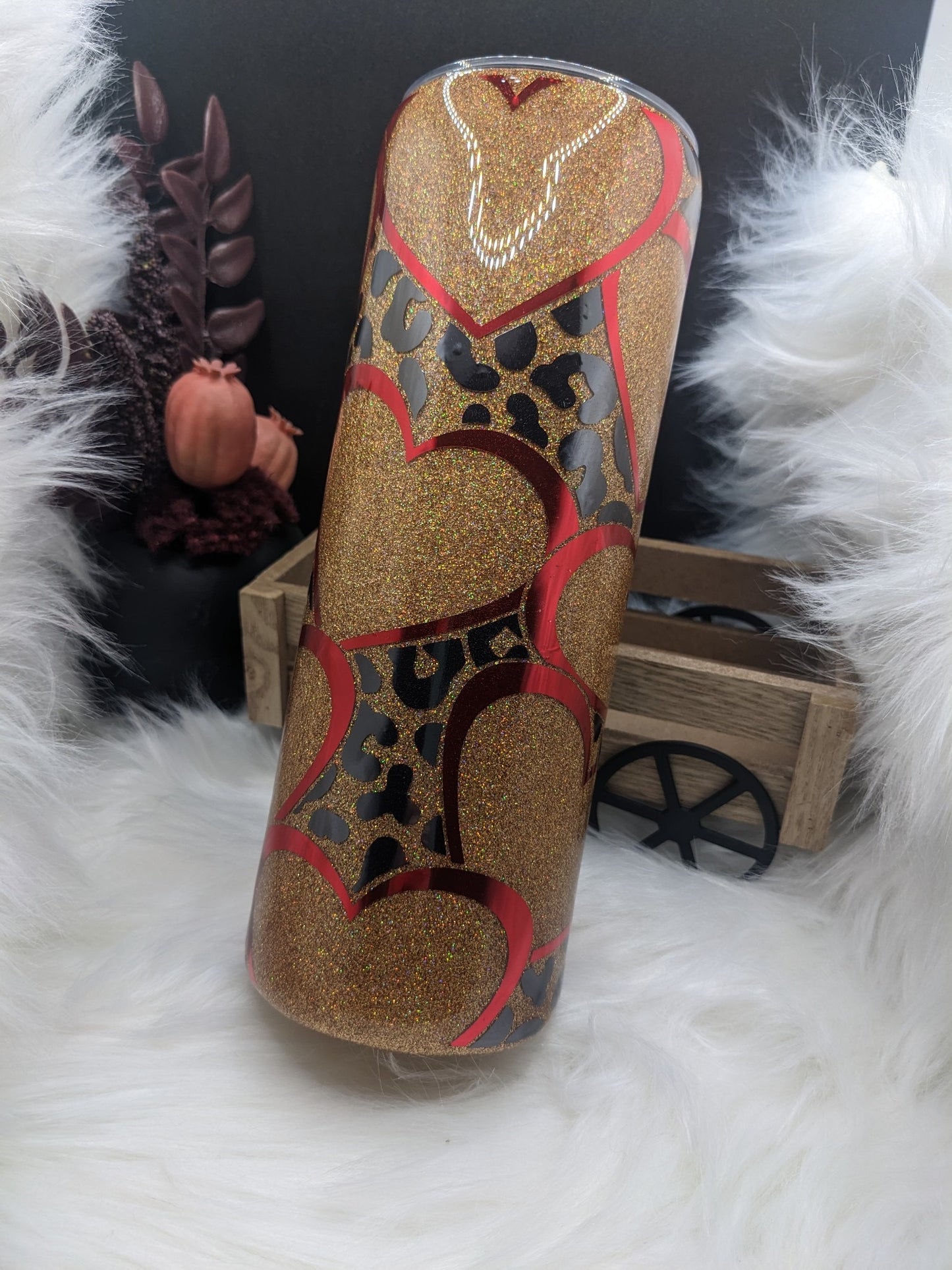 Gold and Red Heart/Leopard Tumbler